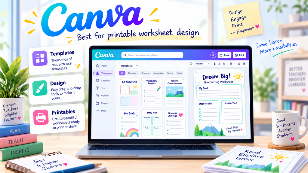 Canva worksheet design tool for printable teacher resources