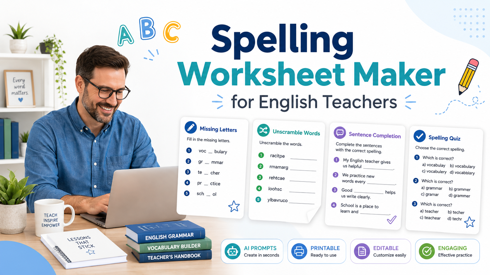 Spelling Worksheet Maker: 7 AI Prompts to Create Better English Worksheets