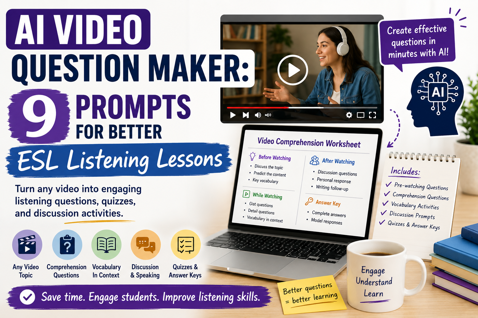 AI Video Question Maker: 9 Prompts for Better ESL Listening Lessons