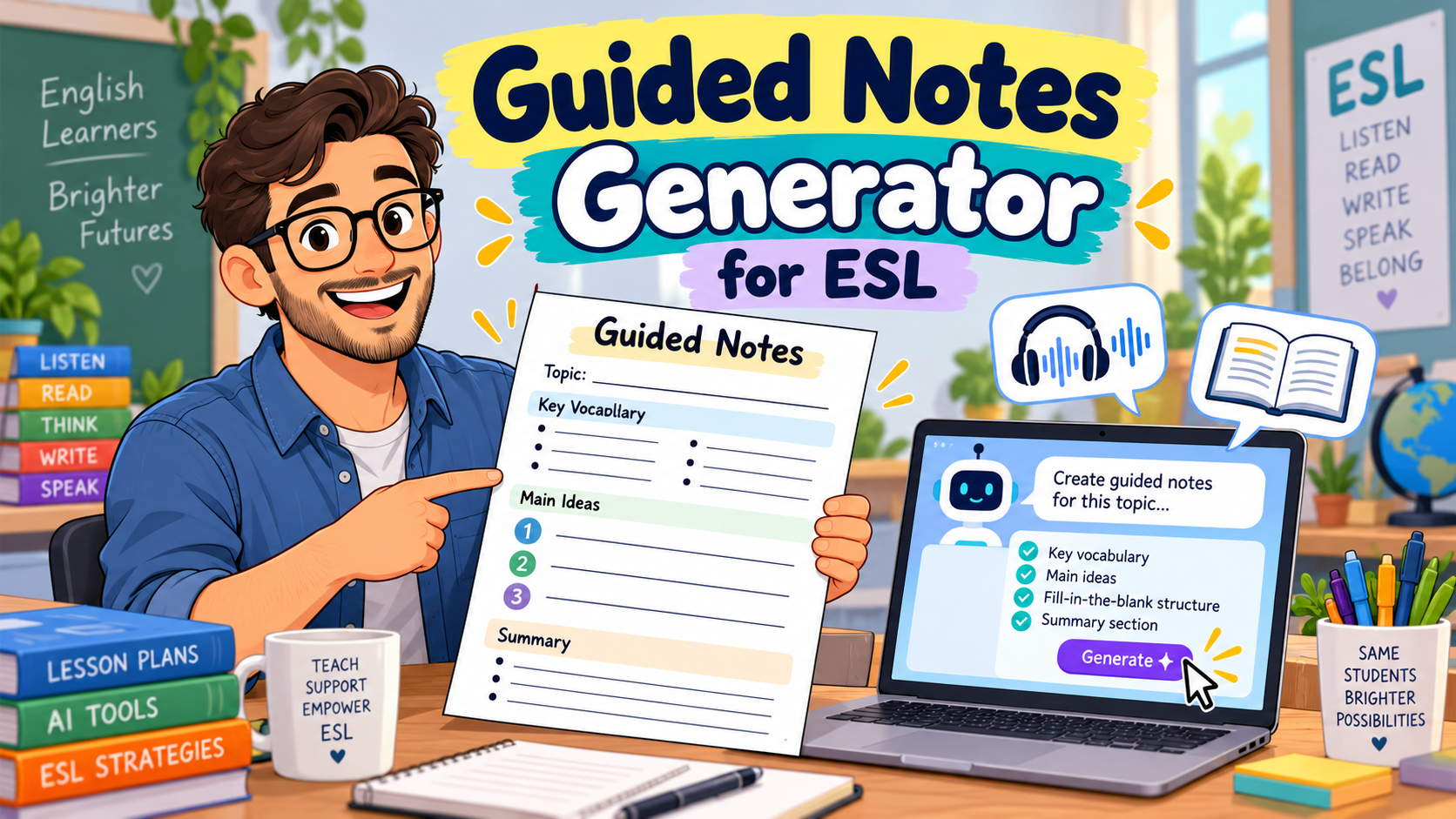 Guided Notes Generator for ESL: Free AI Prompts & Examples