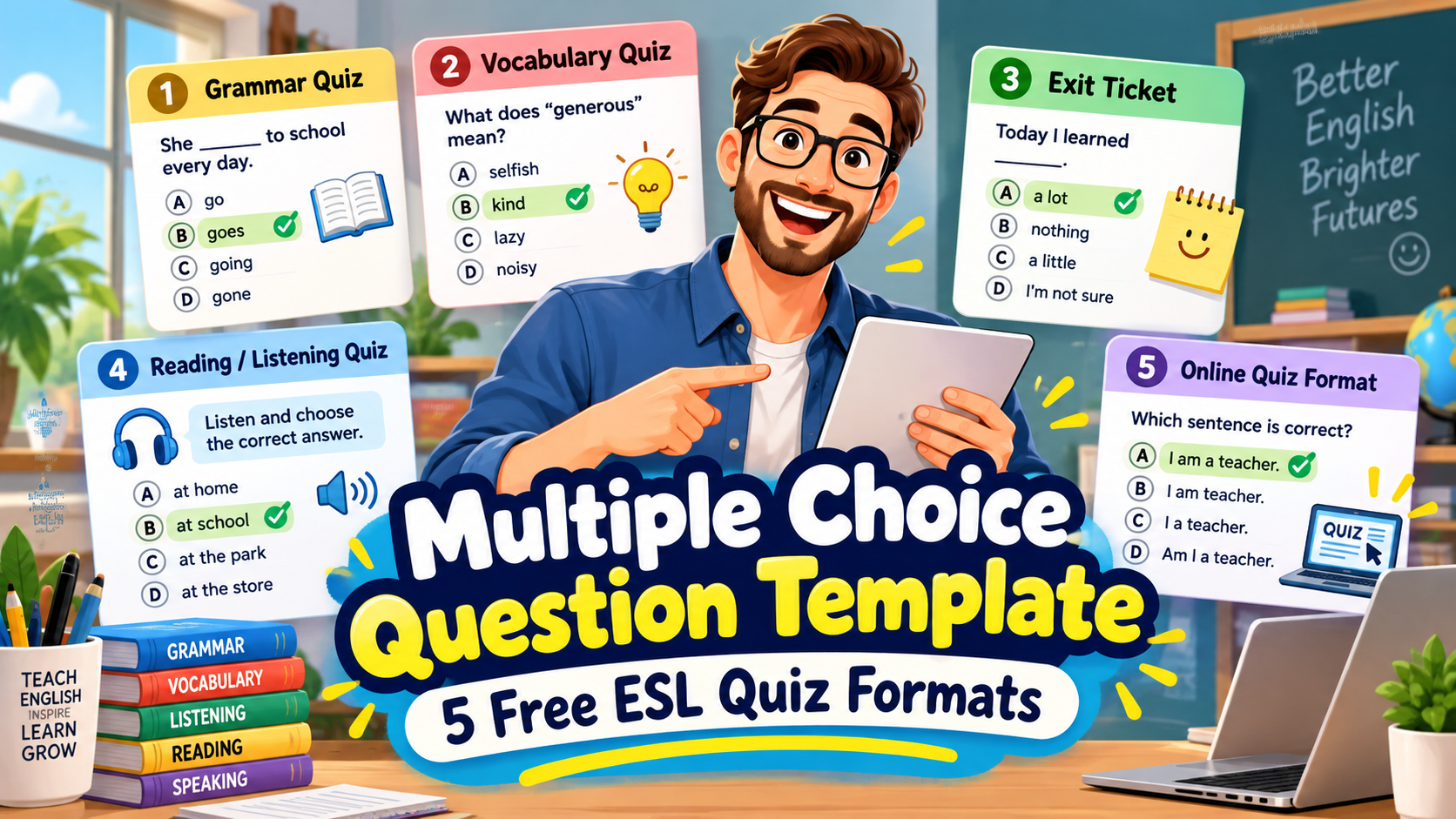 Multiple Choice Question Template: 5 Free ESL Quiz Formats